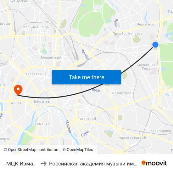 МЦК Измайлово to Российская академия музыки имени Гнесиных map