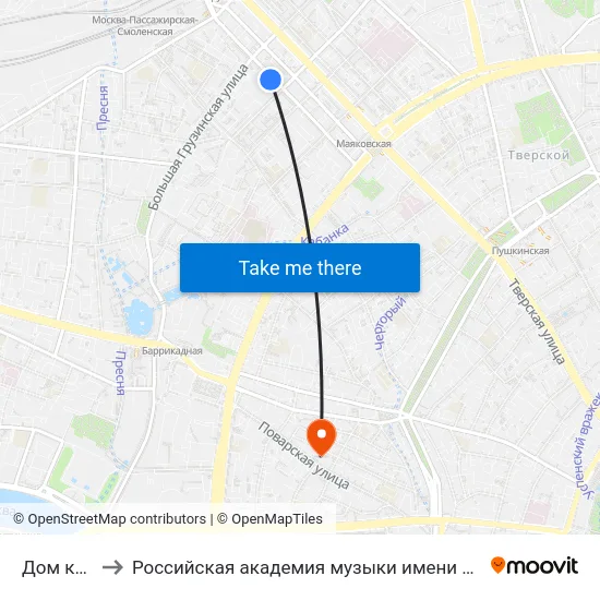 Дом кино to Российская академия музыки имени Гнесиных map