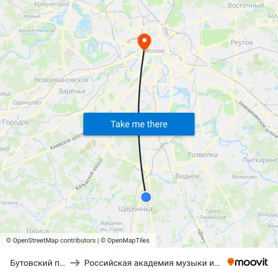 Бутовский полигон to Российская академия музыки имени Гнесиных map