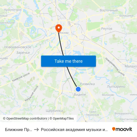 Ближние Прудищи to Российская академия музыки имени Гнесиных map