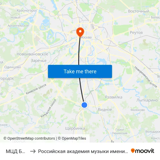 МЦД Битца to Российская академия музыки имени Гнесиных map