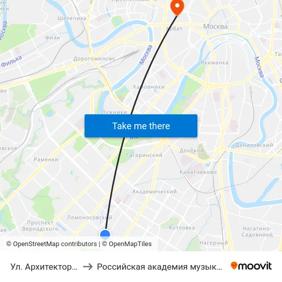 Ул. Архитектора Власова to Российская академия музыки имени Гнесиных map