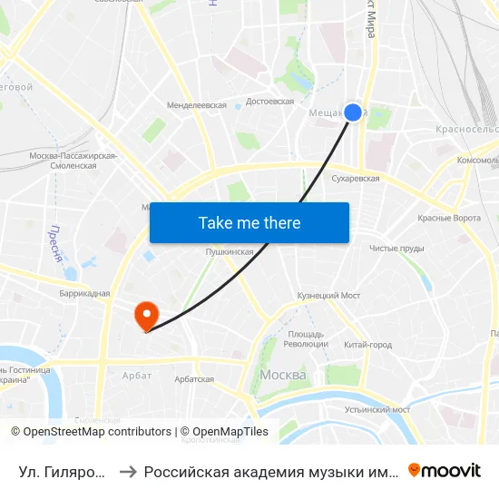 Ул. Гиляровского to Российская академия музыки имени Гнесиных map