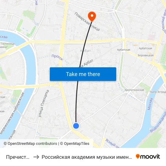 Пречистенка to Российская академия музыки имени Гнесиных map
