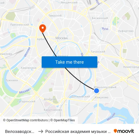 Велозаводский рынок to Российская академия музыки имени Гнесиных map