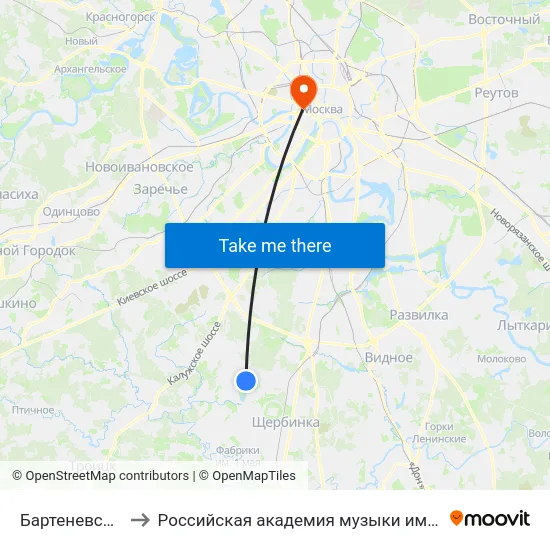Бартеневская ул. to Российская академия музыки имени Гнесиных map