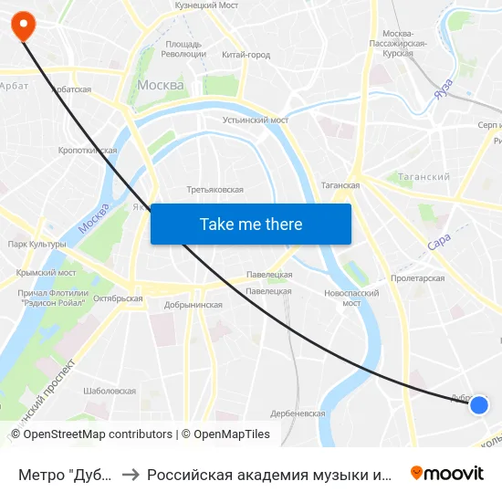 Метро "Дубровка" to Российская академия музыки имени Гнесиных map