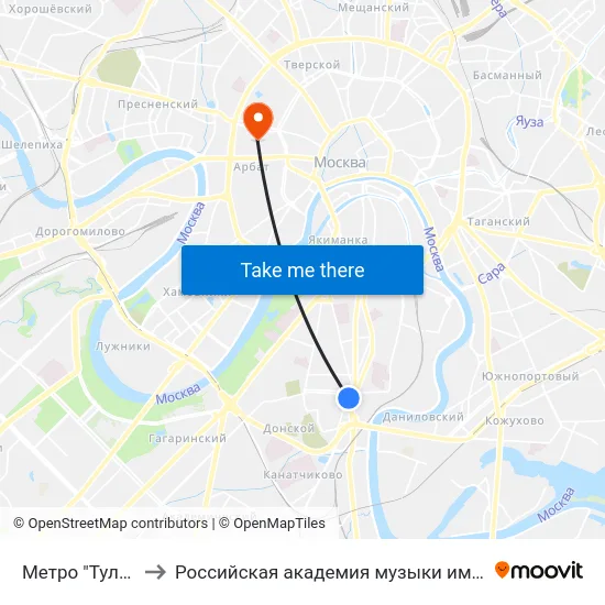 Метро "Тульская" to Российская академия музыки имени Гнесиных map