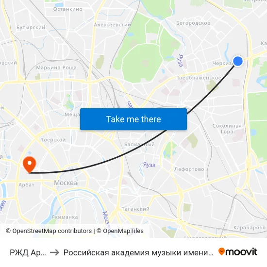 РЖД Арена to Российская академия музыки имени Гнесиных map