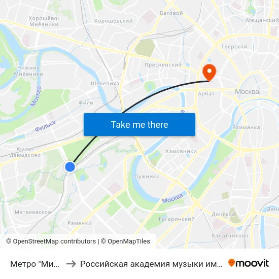 Метро "Минская" to Российская академия музыки имени Гнесиных map