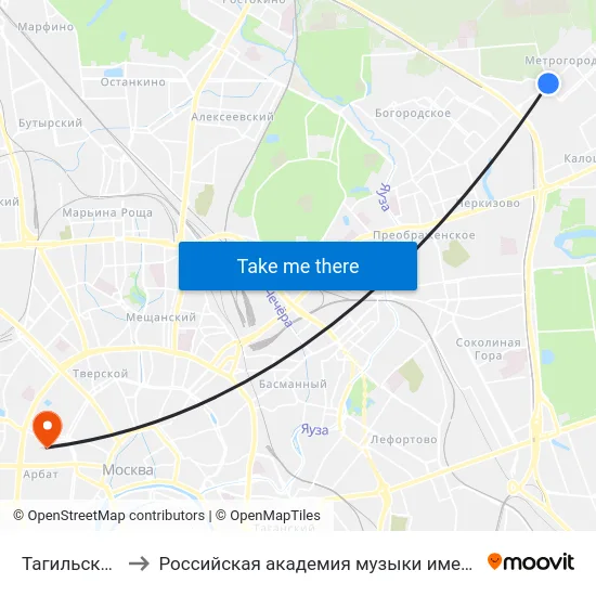 Тагильская ул. to Российская академия музыки имени Гнесиных map