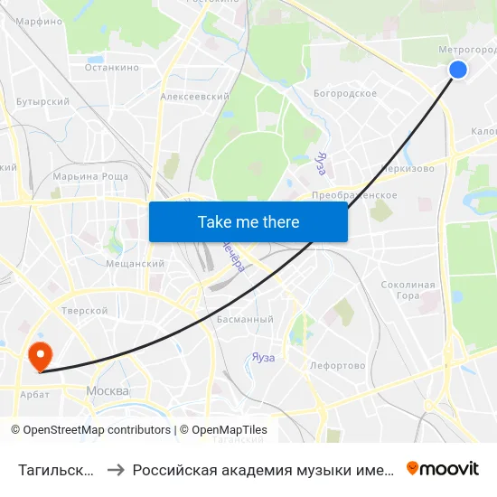 Тагильская ул. to Российская академия музыки имени Гнесиных map