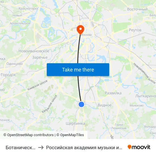 Ботанический сад to Российская академия музыки имени Гнесиных map