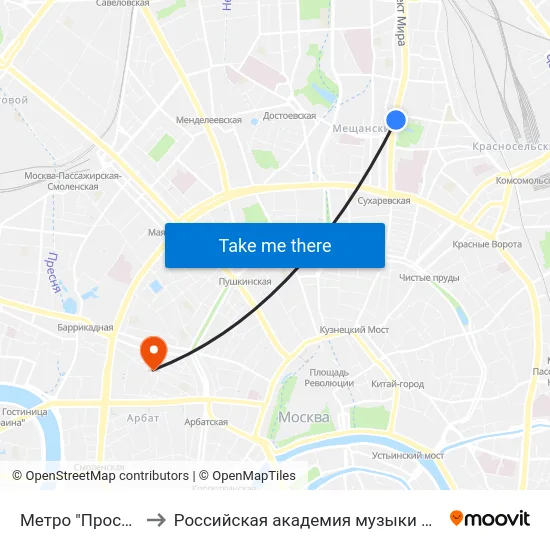Метро "Просп. Мира" to Российская академия музыки имени Гнесиных map