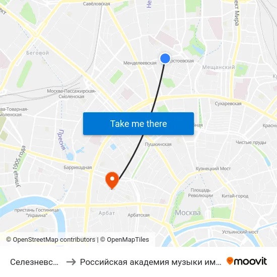 Селезневская ул. to Российская академия музыки имени Гнесиных map