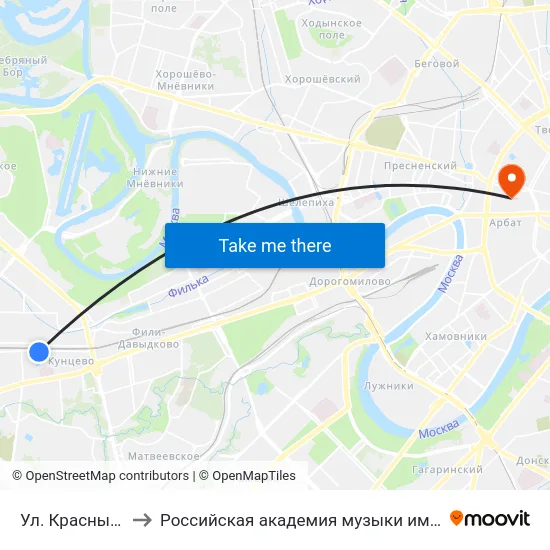 Ул. Красных Зорь to Российская академия музыки имени Гнесиных map