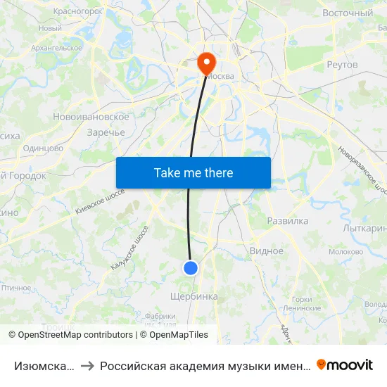 Изюмская ул. to Российская академия музыки имени Гнесиных map