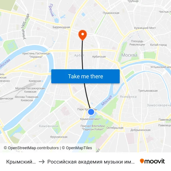 Крымский мост to Российская академия музыки имени Гнесиных map