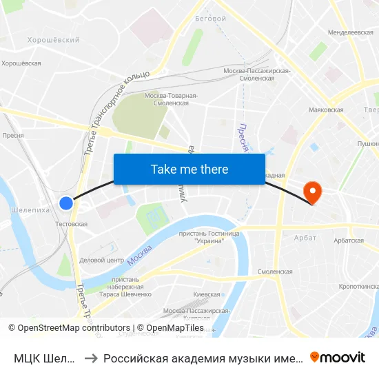 МЦК Шелепиха to Российская академия музыки имени Гнесиных map