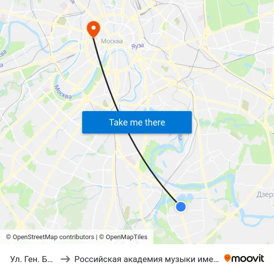 Ул. Ген. Белова to Российская академия музыки имени Гнесиных map