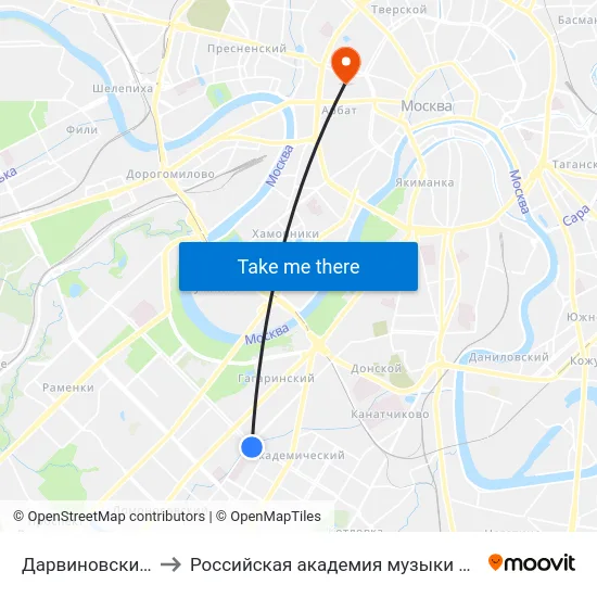 Дарвиновский музей to Российская академия музыки имени Гнесиных map