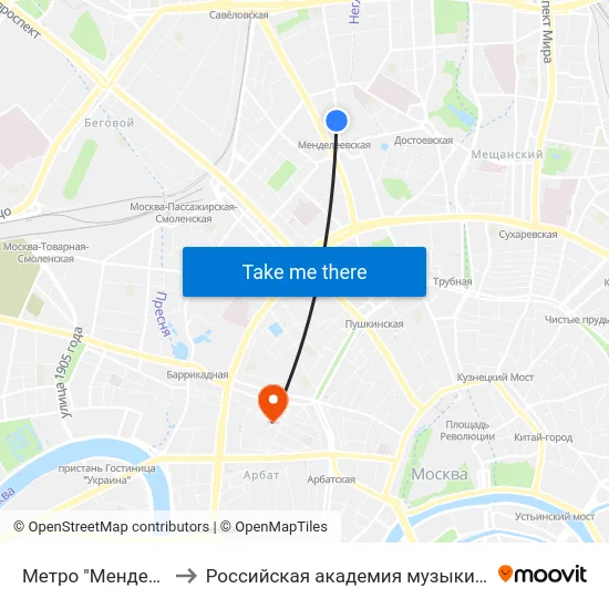 Метро "Менделеевская" to Российская академия музыки имени Гнесиных map