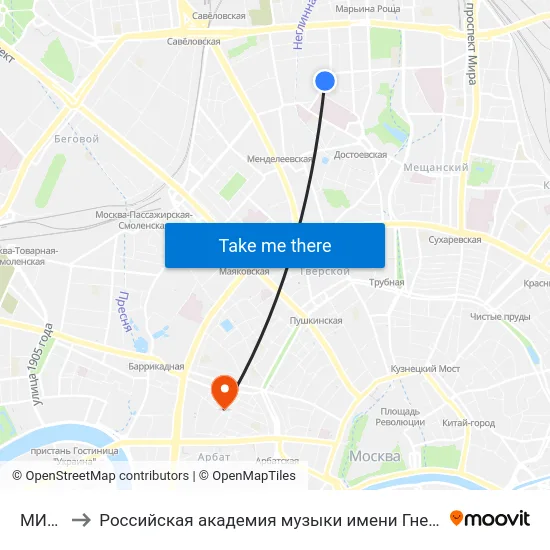 МИИТ to Российская академия музыки имени Гнесиных map
