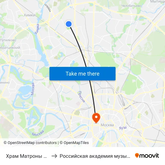 Храм Матроны Московской to Российская академия музыки имени Гнесиных map