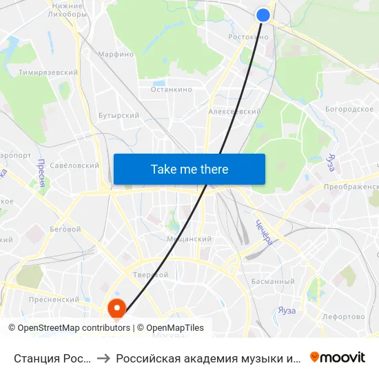 Станция Ростокино to Российская академия музыки имени Гнесиных map