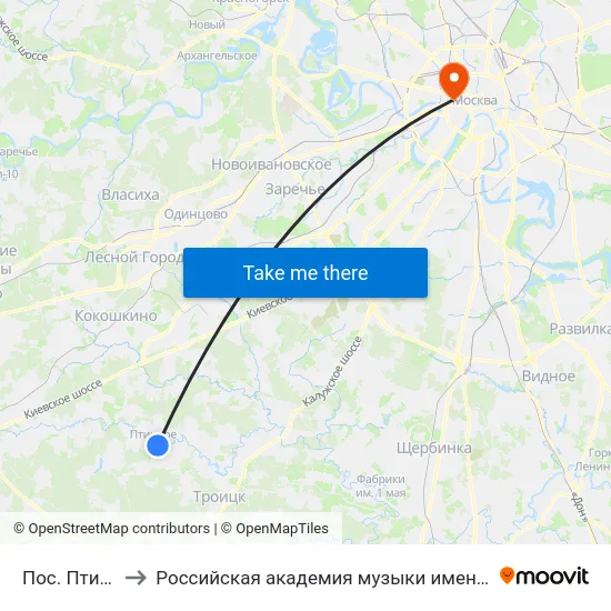 Пос. Птичное to Российская академия музыки имени Гнесиных map