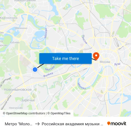 Метро "Молодежная" to Российская академия музыки имени Гнесиных map