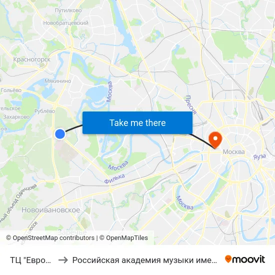 ТЦ "Европарк" to Российская академия музыки имени Гнесиных map