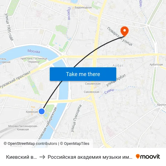 Киевский вокзал to Российская академия музыки имени Гнесиных map