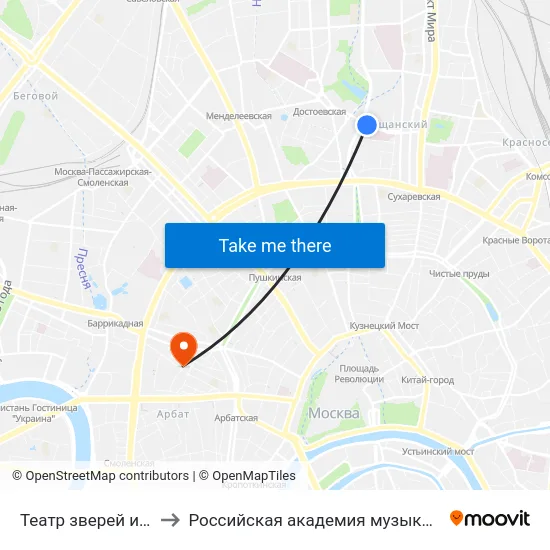 Театр зверей им. Дурова to Российская академия музыки имени Гнесиных map