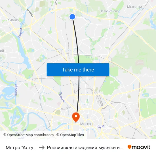 Метро "Алтуфьево" to Российская академия музыки имени Гнесиных map
