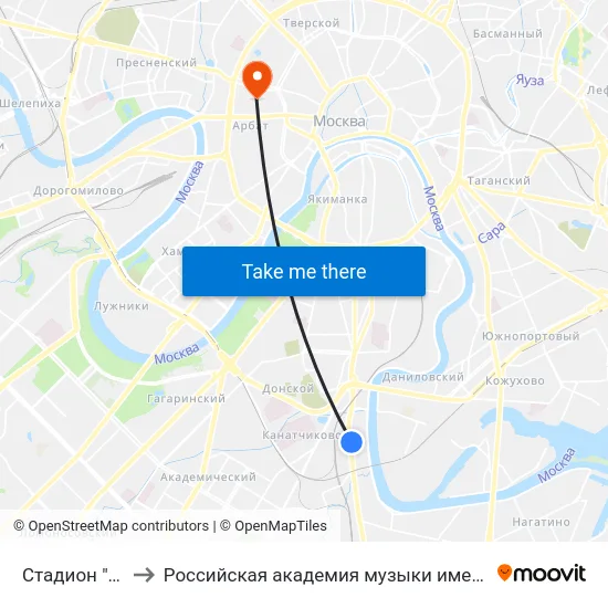 Стадион "Труд" to Российская академия музыки имени Гнесиных map