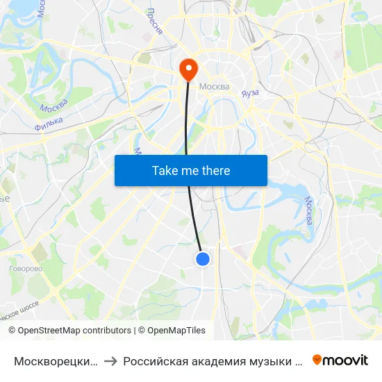 Москворецкий рынок to Российская академия музыки имени Гнесиных map
