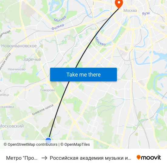 Метро "Прокшино" to Российская академия музыки имени Гнесиных map