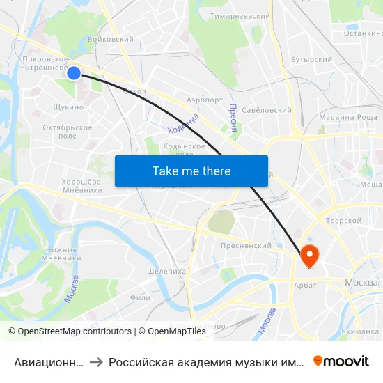 Авиационная ул. to Российская академия музыки имени Гнесиных map