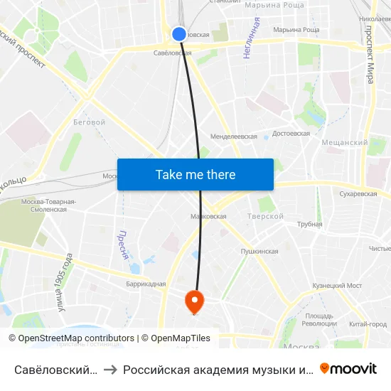 Савёловский вокзал to Российская академия музыки имени Гнесиных map