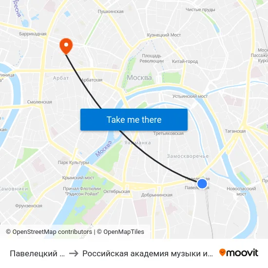 Павелецкий вокзал to Российская академия музыки имени Гнесиных map