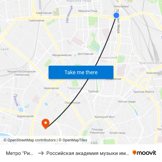 Метро "Рижская" to Российская академия музыки имени Гнесиных map