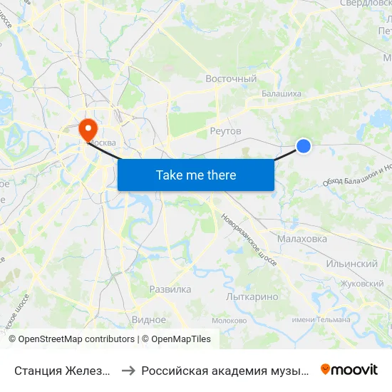 Станция Железнодорожная to Российская академия музыки имени Гнесиных map