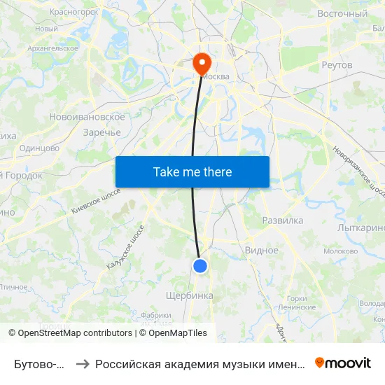 Бутово-Парк to Российская академия музыки имени Гнесиных map