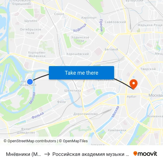 Мнёвники (Mnyovniki) to Российская академия музыки имени Гнесиных map