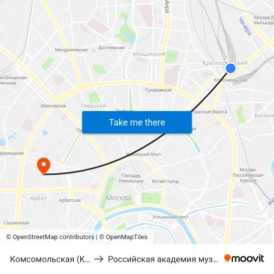 Комсомольская (Komsomolskaya) to Российская академия музыки имени Гнесиных map