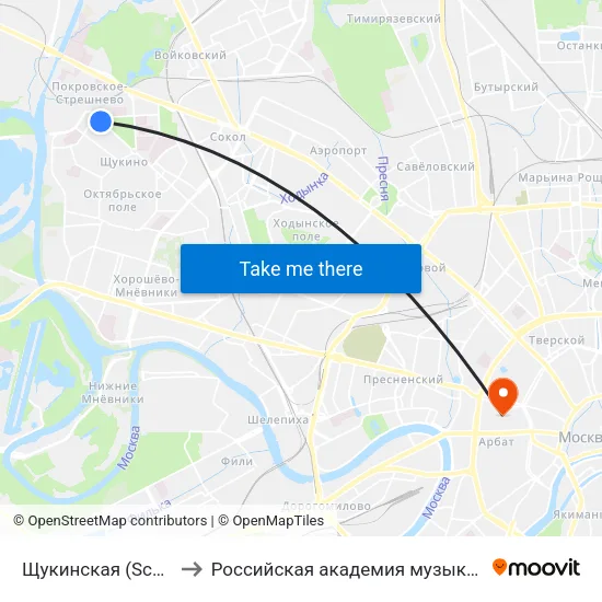 Щукинская (Schukinskaya) to Российская академия музыки имени Гнесиных map