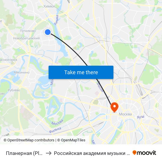 Планерная (Planernaya) to Российская академия музыки имени Гнесиных map