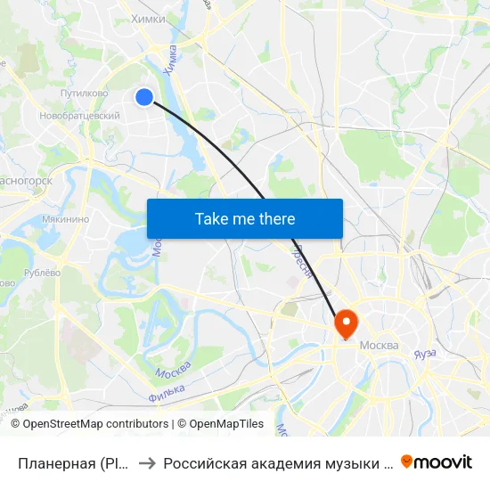 Планерная (Planernaya) to Российская академия музыки имени Гнесиных map