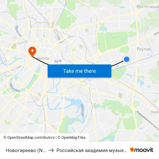 Новогиреево (Novogireevo) to Российская академия музыки имени Гнесиных map